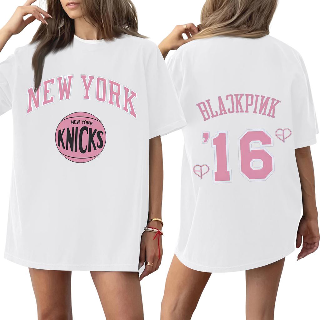 Damski T-shirt z krótkim rękawem i nadrukiem z okrągłym dekoltem