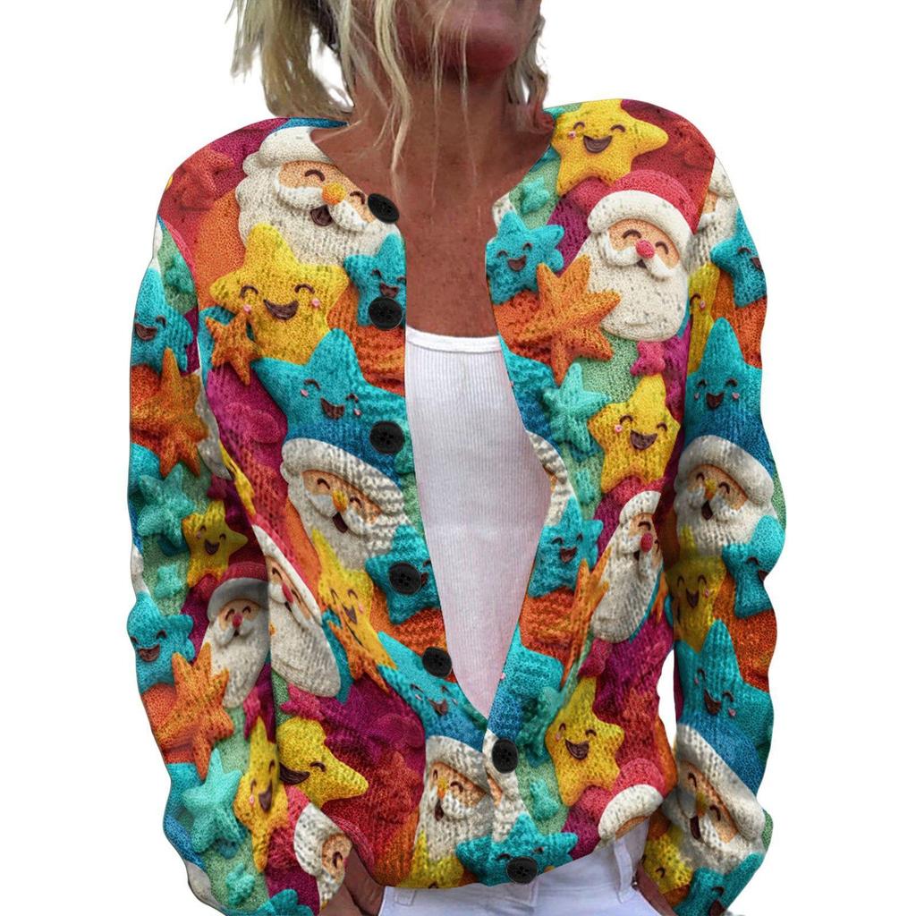 Round Neck Long Sleeve Christmas Cardigan Sweater YXX-YK01