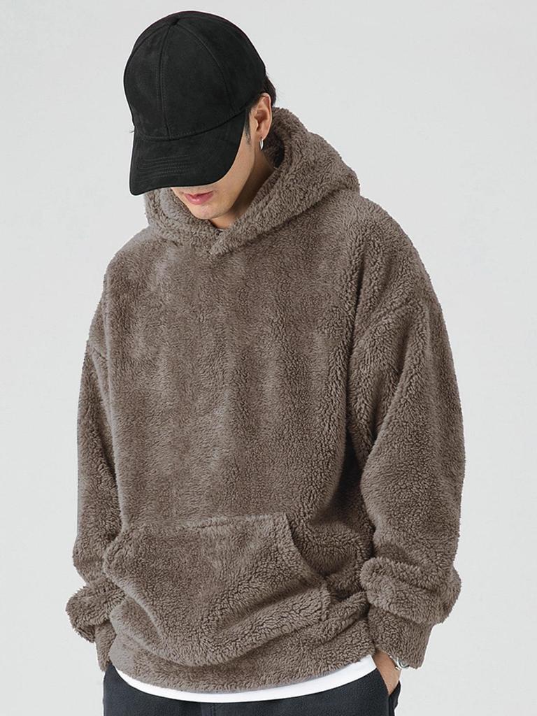European Style Slim Fit Men's Coral Fleece Hooded Sweatshirt for Autumn and Winter