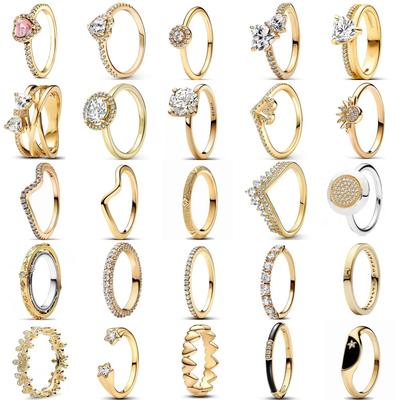 Exquisite Goldfarbene Serie 925 Silber Klassischer Quadratischer Herzförmiger Ring Ring Anhänger Schmuck Geburtstagsparty Geschenk