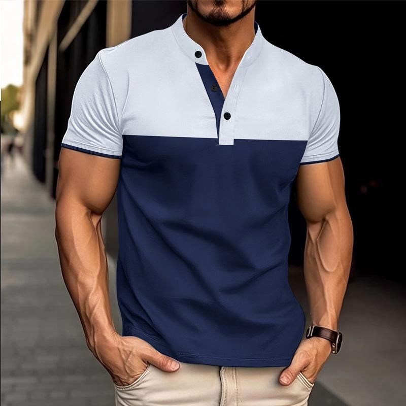 Stylish casual short-sleeve stand collar polo shirt, perfect for daily wear.