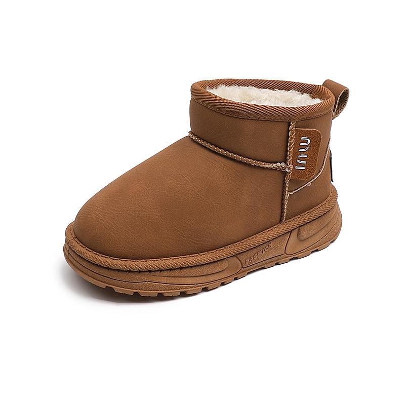 Children's Snow Boots Winter New Girls Fashion Short Boots Medium and Older Children's Fleece Thickened Leather Boots Boys' Warm Cotton Boots