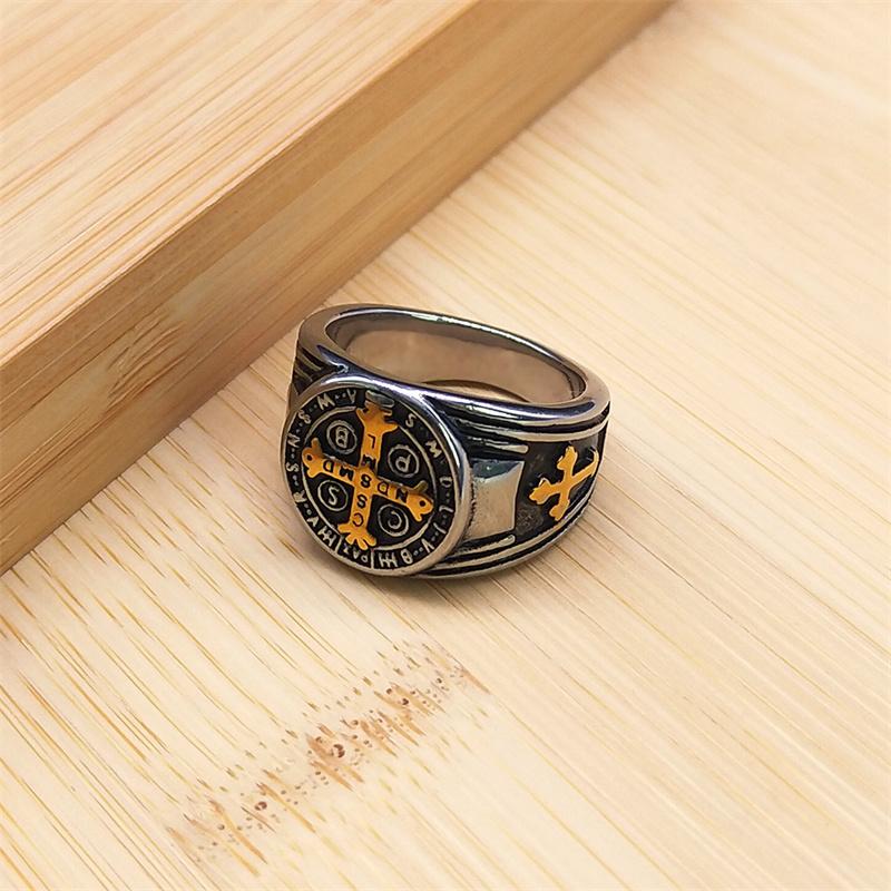 Vintage Saint Benedict Cspb Cross Finger Ring Stainless Steel Catholic Church Christianity Ring Hip Hop Jewelry acero inoxidable 9