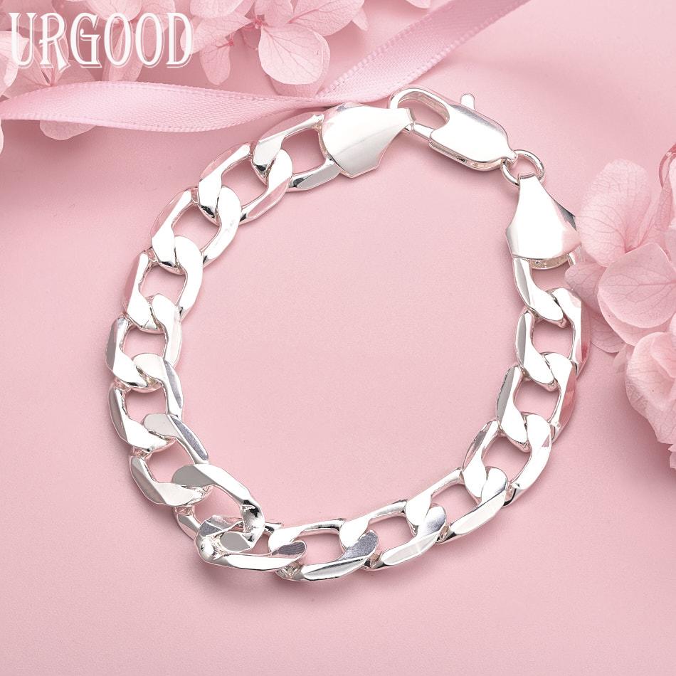 925 Sterling Silver Fashion 10mm Sideways Bracelet Wedding Gift Jewelry