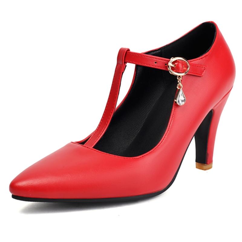 Women's High Heels Pumps Mary Jane Shoes T-strap Fashion Point White Red Heeled Party Wedding Office Shoes Female 2025 Spring