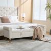Modern Bench with 2 Lids, Velour Footstool with Rolled Armrests, As Daybed, Rubberwood Legs, for Living Room, Hallway, Bedroom, Color: Beige