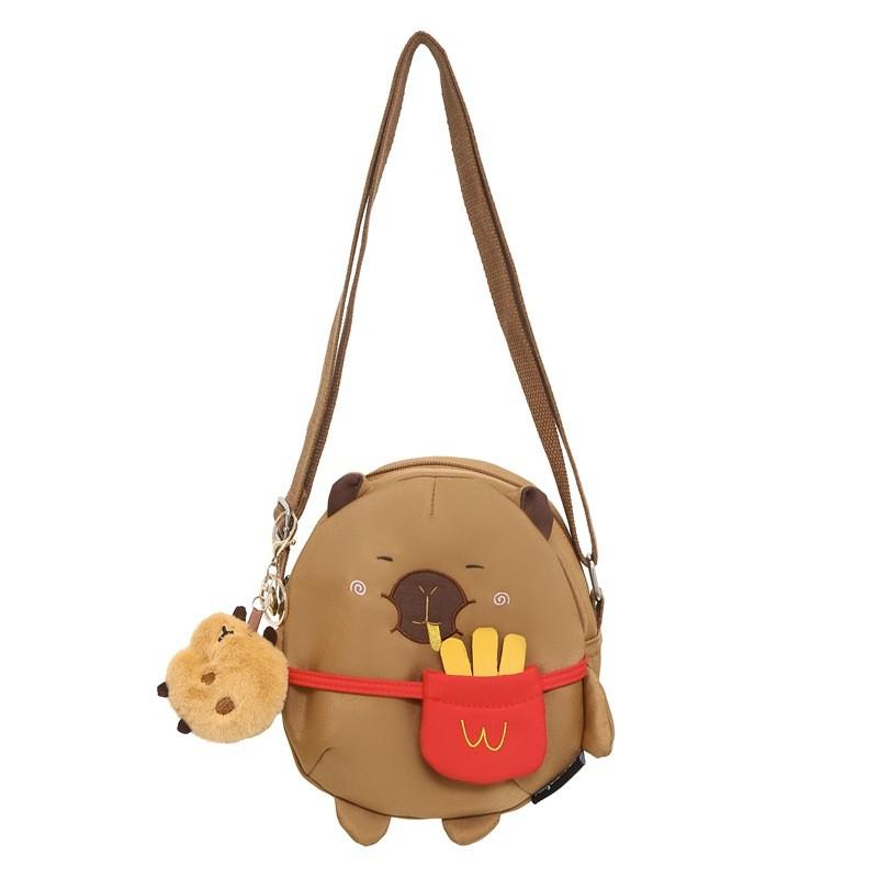 

Chips Potato Capybara Shoulder Bag Diagonal Small Round Bag Style Zipper коричневый
