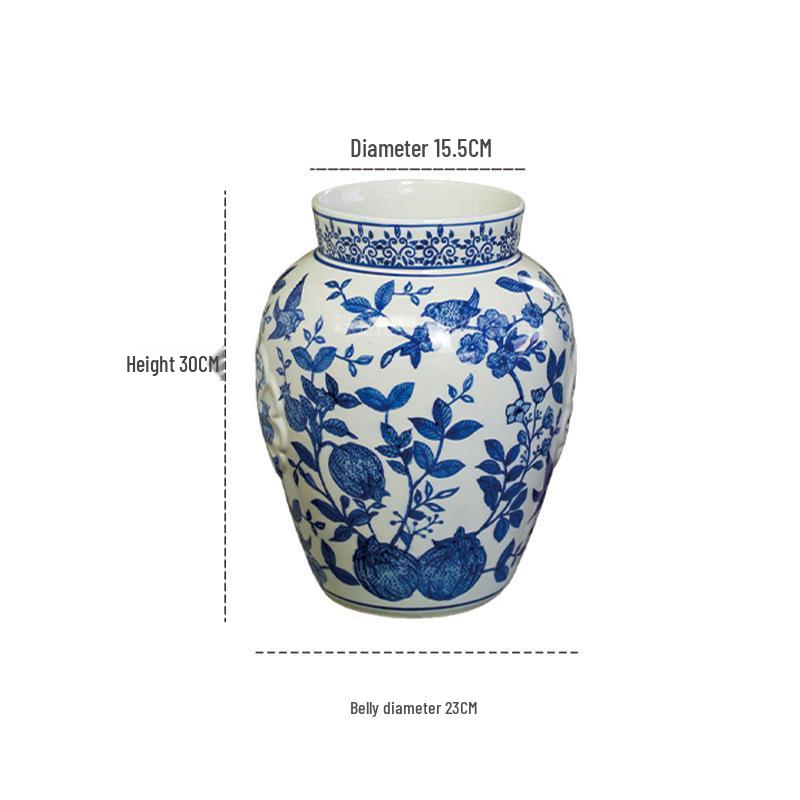 Antique Blue and White Hand-Painted Ceramic Flower Arrangement Vase