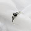 Autentické stříbro 925 Lady Retro Styl Charm Prsten s vykládaným přírodním černým achátem Otevírací prsteny s nastavitelnou velikostí Dárek na šperky