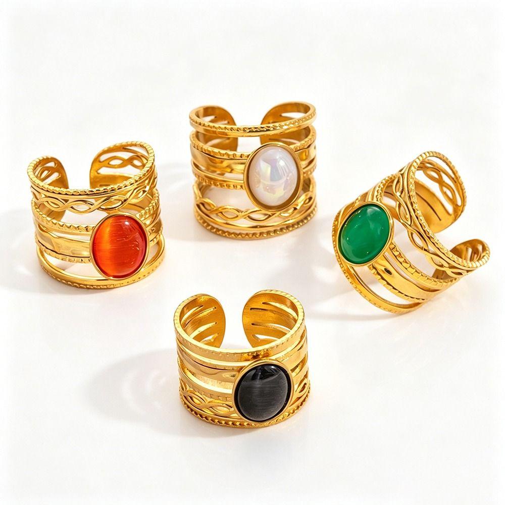 Hollow Pattern Open Ring Side Opening Multi Layer Ring Versatile Stainless Steel Ring Retro Style