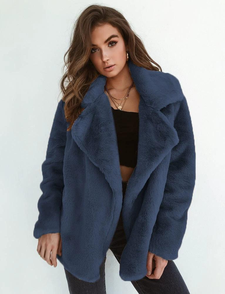 European and American autumn and winter fur imitation Rex rabbit hair casual suit collar medium and long coat women's coat