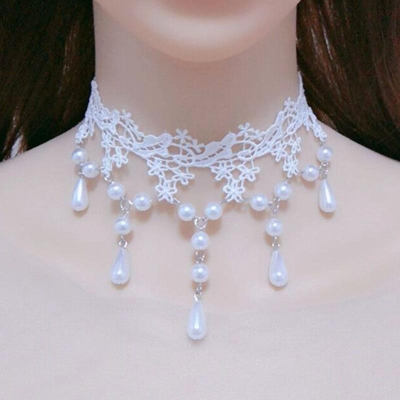 Ženy Náhrdelník na večírek Vyhloubená krajka Umělá perla Dekor Střapec Prom Cosplay Halloween Karneval Choker Svatební představení Šperky na krk