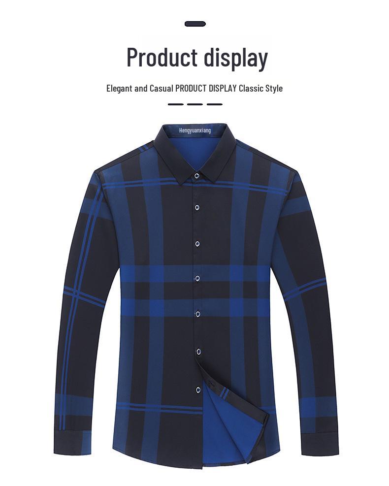 Hengyuanxiang Men's Autumn Plaid Long Sleeve Iron-Free Casual Shirt