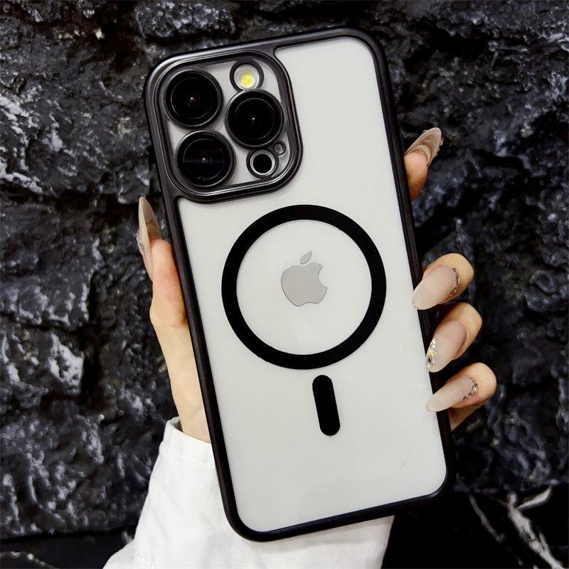 

Роскошный матовый магнитный чехол для телефона с гальваническим покрытием 6D и пленкой для объектива для iPhone 15 Pro Max 14 Plus 13 12 11 Pro, универсальный защитный чехол от падения iPhone 11 чёрный