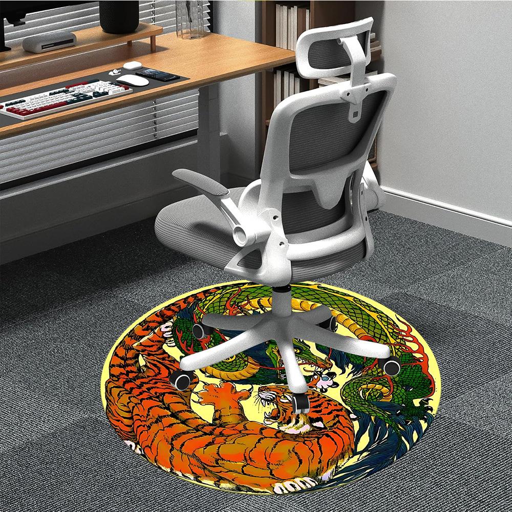 1pc Tiger Dragon Yin Yang Symbol Chair Carpet for Office, Round Non Slip Durable Large Size Office Carpet, Suitable for Office