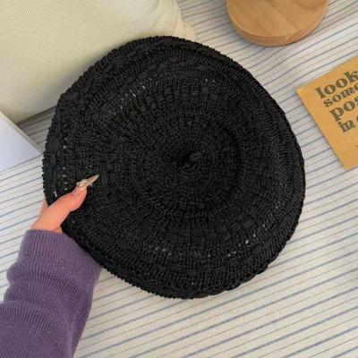 Creative Gift Retro Style Beret Cap Polyester Breathable Bonnets Cap Solid Color Hollow Sun Hat
