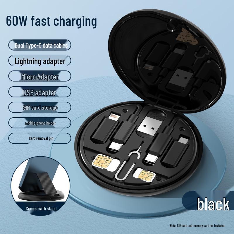 Multifunctional 60W PD Fast Charging Cable & Storage Box with Phone Stand - Portable Travel Set