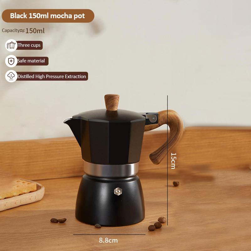 150/300ml Moka Pot Food Grade Aluminium Alloy Wooden Handle Mocha Pot Household Italian Espresso Coffee Maker Coffee Accessories