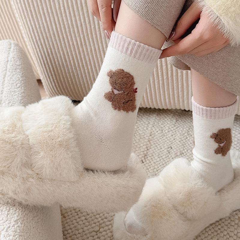 Grey Puppy Socks Warm Moorse Thickened Fleece Warm And Cute Cartoon Animal Tide Stockings