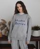 BONIEE [Fleece Lined] Block Typo Graphic Oversized Sweatshirt Gray
