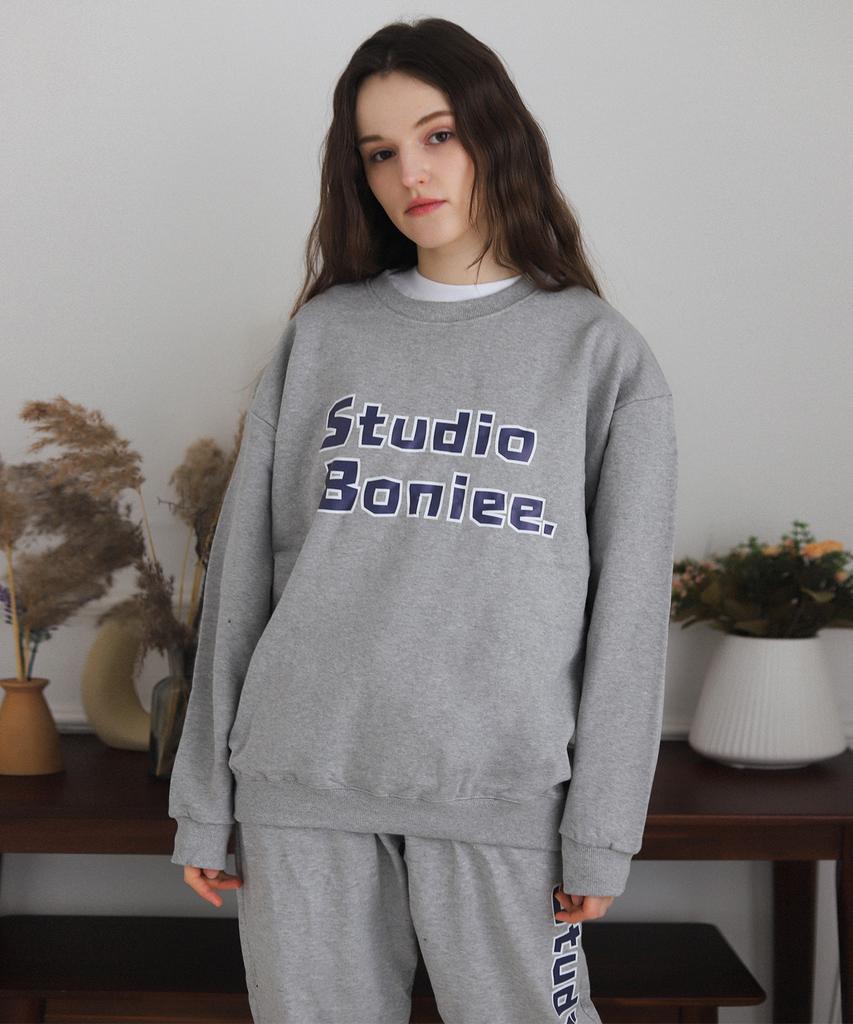 BONIEE [Fleece Lined] Block Typo Graphic Oversized Sweatshirt Gray
