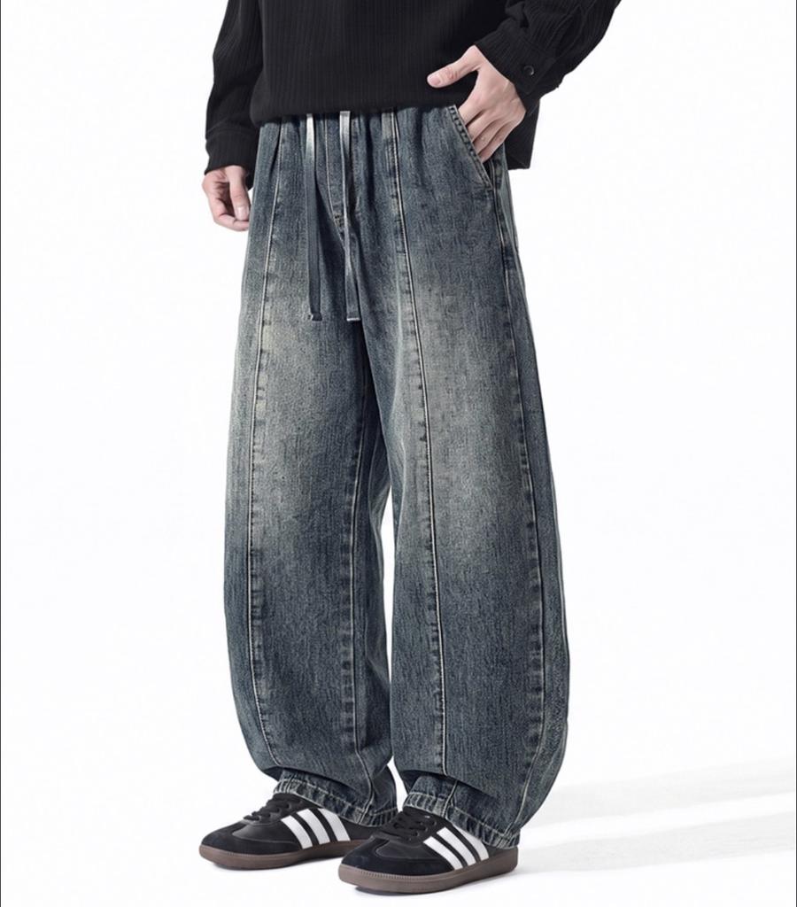 Retro Nostalgic Washed Scimitar Jeans Men's New Loose American Trendy High Street Wide-leg Pants