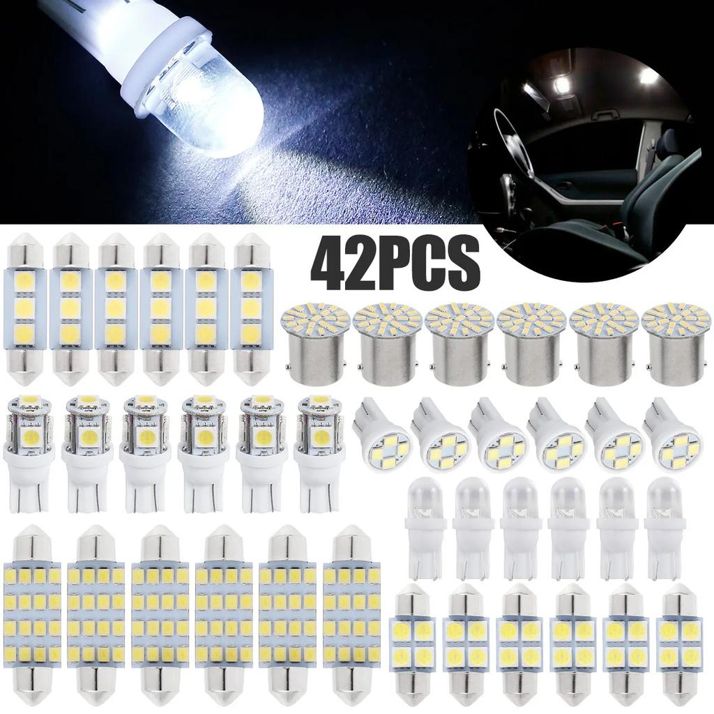 42PCS T10 6000K 12V White Combo LED Car Light Bulbs Kit Auto Dome Light,T10 SMD LED License Plate/Reading Xenon Bulbs For Car Led Interior Truck Light