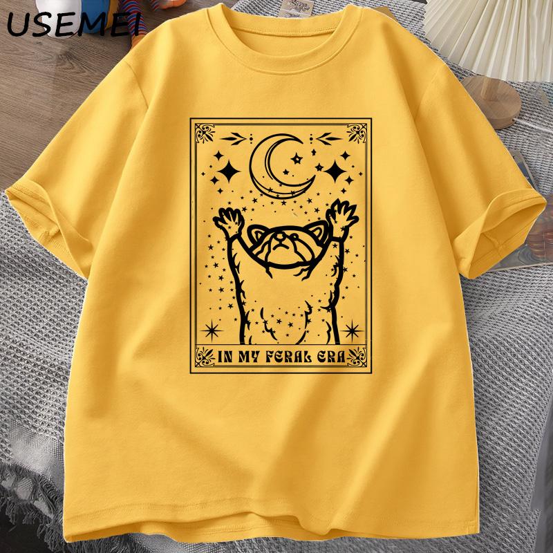 

In My Feral Era Raccoon T Shirt Mystical Racoon Tshirt Tarot Card Print Tshirt Summer Cotton Short Sleeve Tee Shirt Unisex Clothes L
