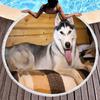 Cute Husky Pet Dog Round Beach Beach Towel, Soft Absorbent Quick Dry Circle Swim Towel with Tassels Roundie Yoga Mat Picnic Rug
