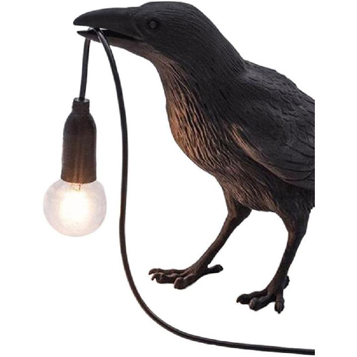 Generic Raven Decor Table Lamp - Lifelike Resin Crow Bird Desk Lamp Creative Animal Styling Light Bedroom Bedside Wall Sconce Lamp Light Decoration -