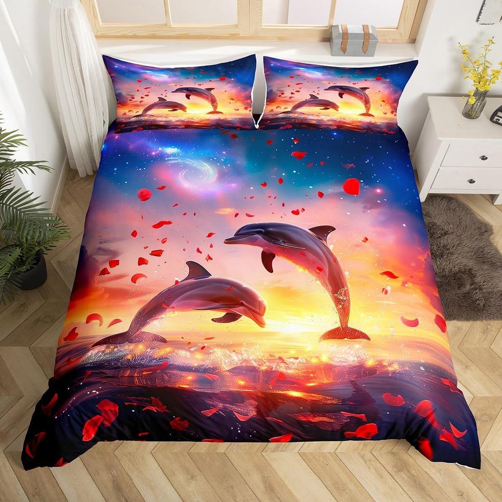 Comforter Ocean Dolphin Sealife Creature Comforter For Kids Boys Girls Teens Room Decor3D Coastal Animal Bedding Set