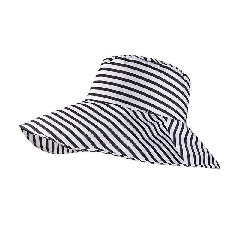 

Fashion Stripes Fisherman Hat Women s 2025 New Arrival Summer Sun Hat Big Brim Face-Looking Small Sun Protection Sun Hat Black and White All yards