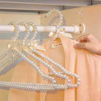 Percha de ropa con perlas artificiales, 5 unidades, 40 cm, percha de perlas portátil universal