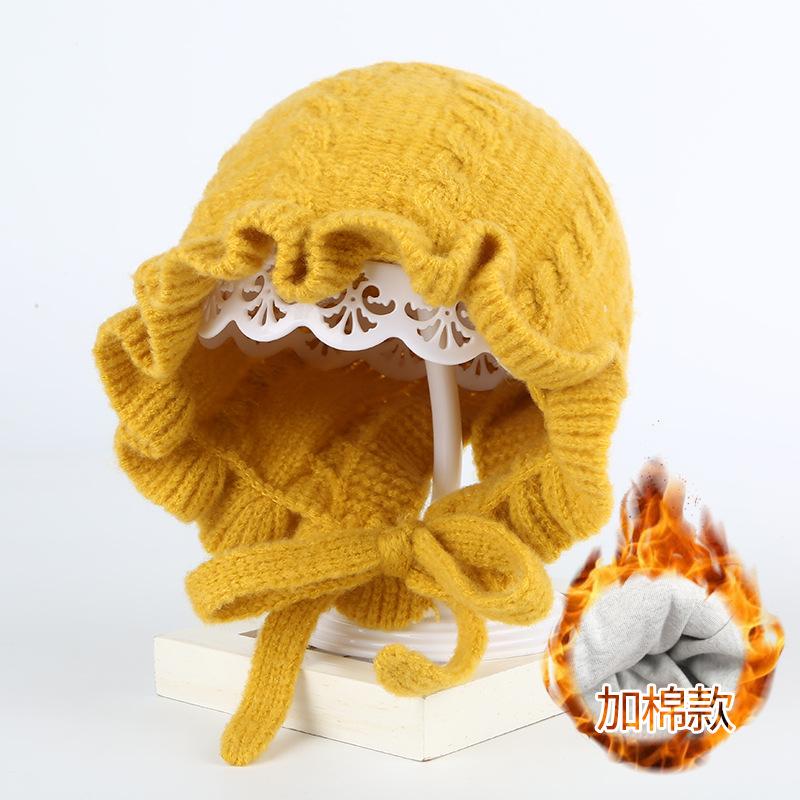 

Baby half court princess hat crimped autumn and winter cotton 0-1 year old girls knitted pullover hat baby fetal cap One Size Elastic