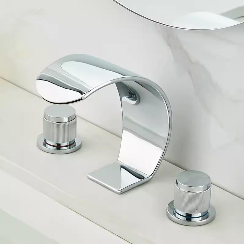 

Tuqiu смеситель для ванной комнаты, золотой, широкий, 8-дюймовый, смеситель для раковины, латунный водопадный кран, смеситель для раковины с тремя отверстиями, смеситель для душа с горячей и холодной водой, кран для раковины