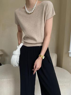 Sinan French Chic Short-Sleeve Knit Sweater Top - 2024 Autumn/Winter SN2648