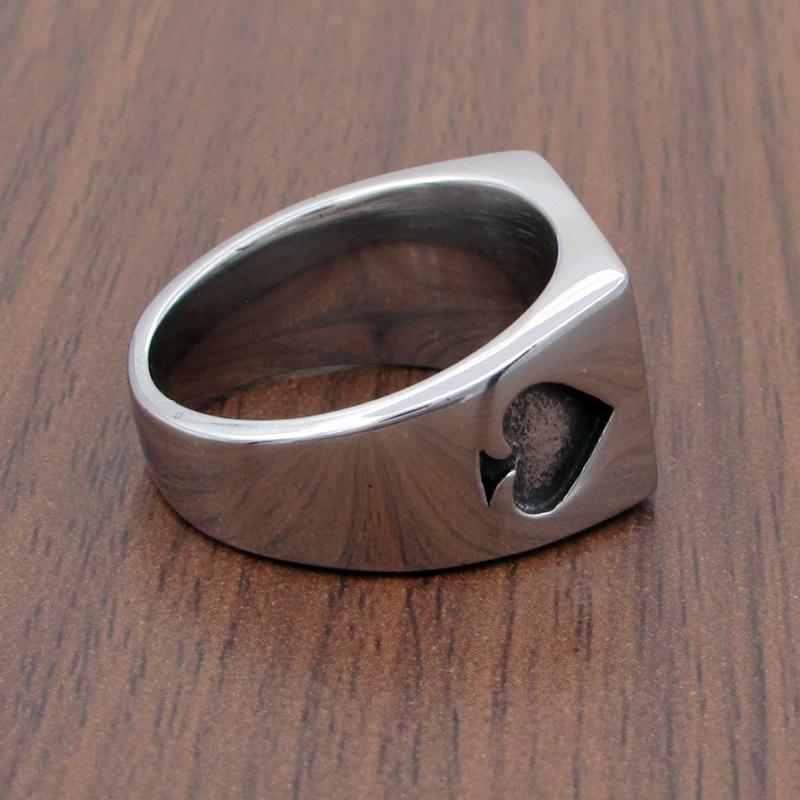 Punk Lucky Spade A Playing Card Ring 316L Stainless Steel Man's Fashion Letter A Rings Jewelry
