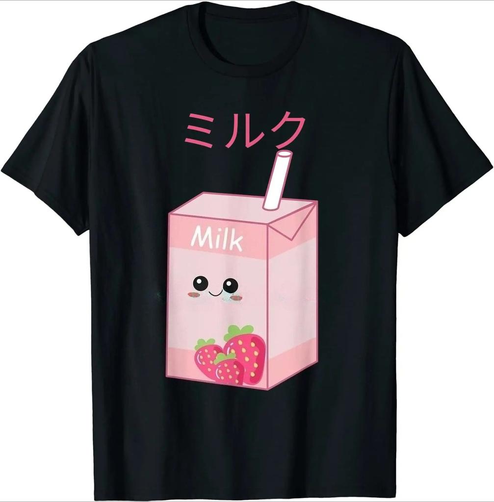 Festival Gift Short Sleeve Strawberry Milk Shake Carton Funny Retro 90s Japanese Interesting for Boy Girl Unisex TShirt