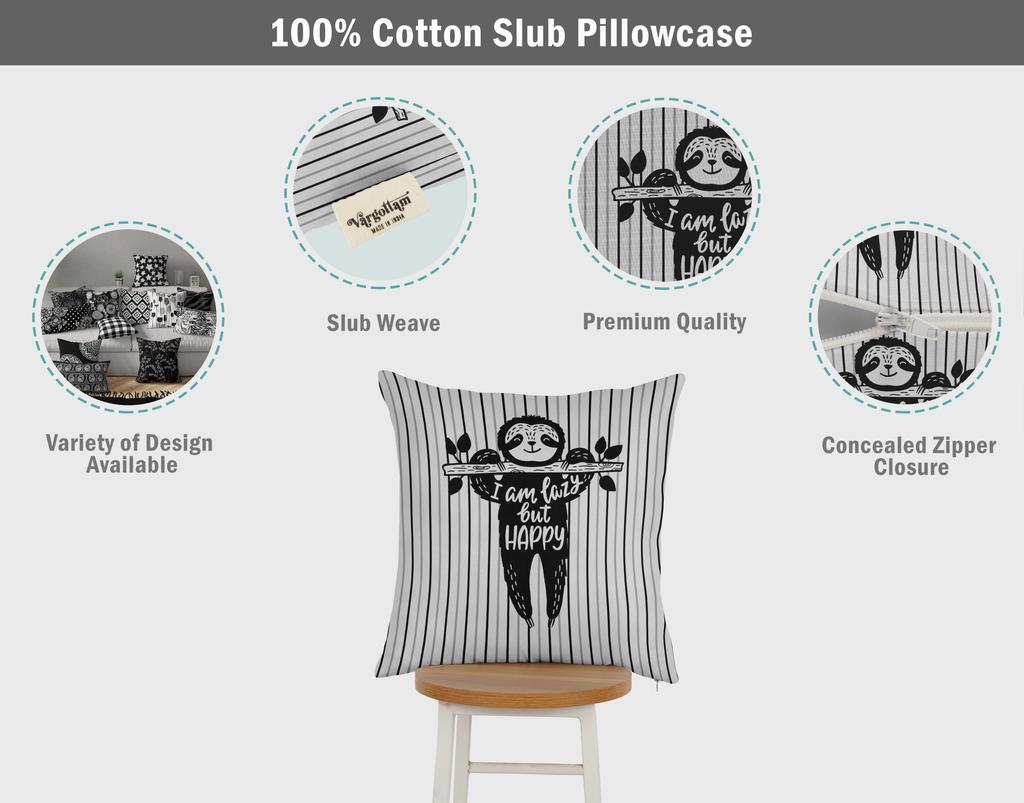 Vargottam Square Pillow Cover - Decorative Pillow Covers 12x12 Inches, Printed White & Black Theme Pillowcase,