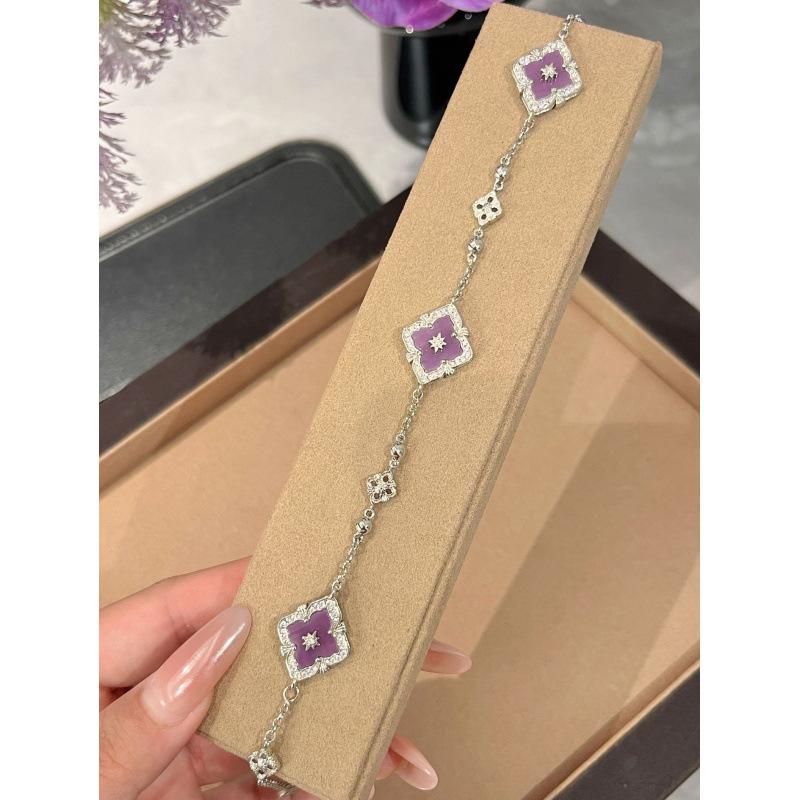 Italien Buchi Vintage Hof Violett Set Kleeblatt Armband Halskette Ohrringe Hohes Temperament