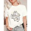 Women's Short-Sleeve T-Shirt with Retro Distressed Ghost Cat, Skull and Star Print