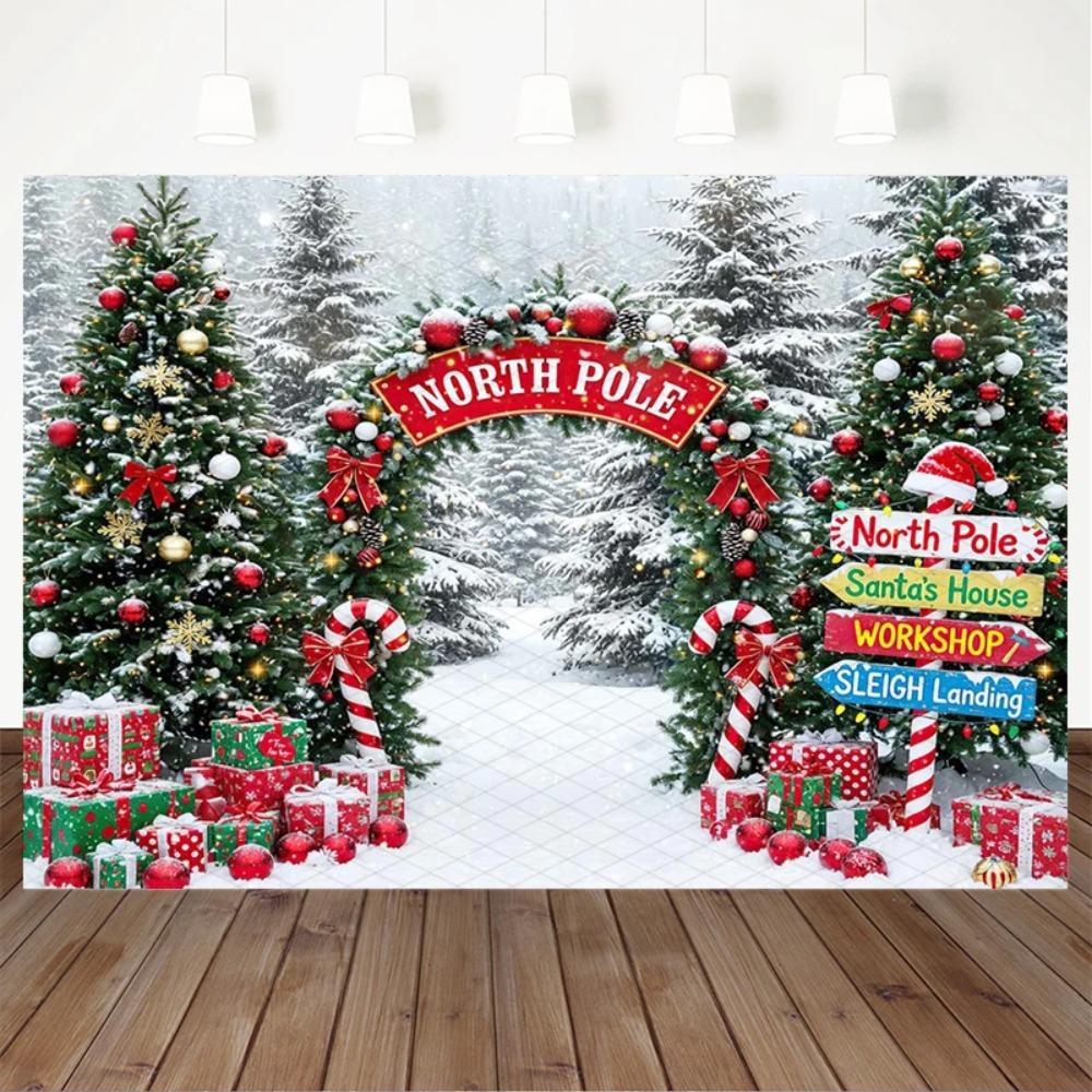 Winter Christmas Tree Candy Sugarcane Gift Theme Banner Background Children's Birthday Party Decoration Photography Background