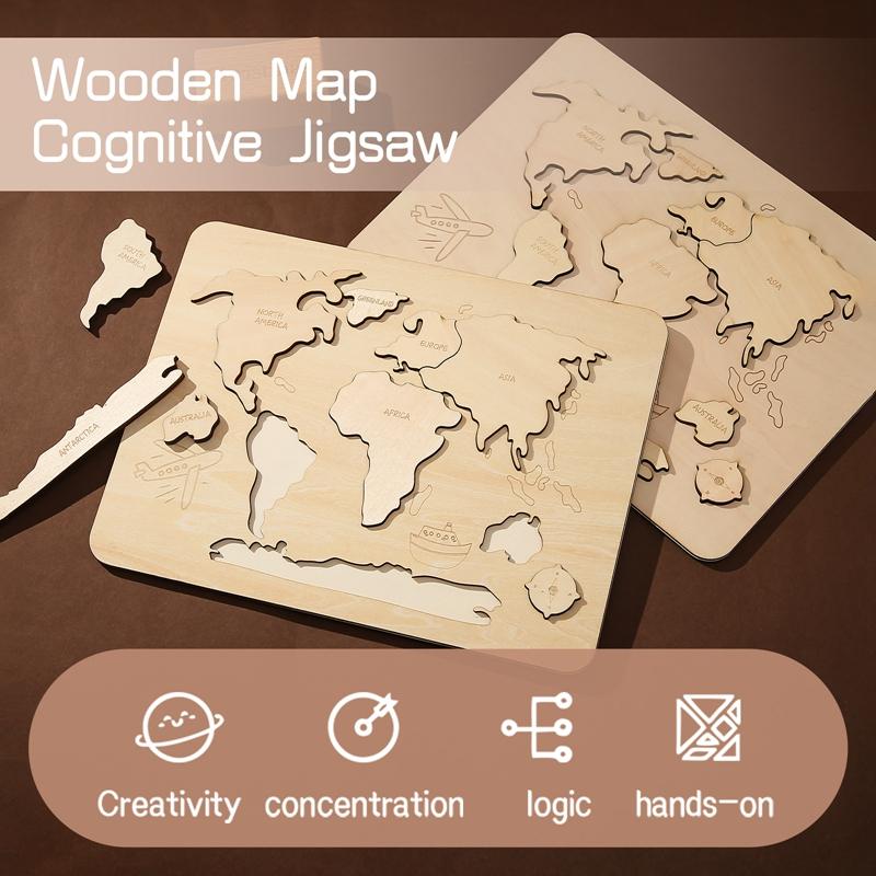 Kid Montessori Wooden Toy World Seven Continents Puzzle for Baby Early Education Geography Cognition Toys Children's Gifts