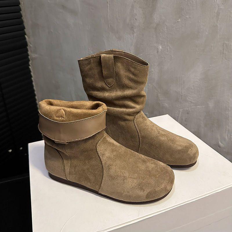 Chic Retro Women's Suede Slouch Boots: 2025 Autumn/Winter Collection – European & American Style Short Martin Boots