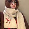 2025 Winter  College Style Imitation Cashmere Scarf Solid Color  Embroidered Bow Couple Scarf