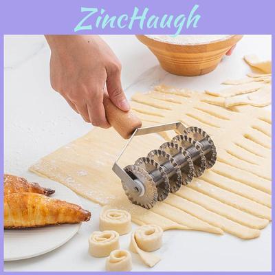 Stainless Steel Pizza Cutter With Wooden Handle Six Wheel For Home Cooking And Gift Use