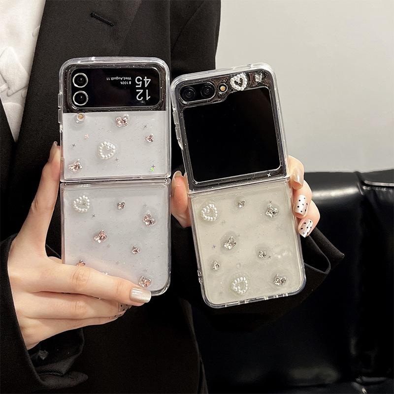 Transparent Glitter Rhinestone Phone Case For Samsung Zflod5 Transparent Zflip6 Folding Flip W24Flip