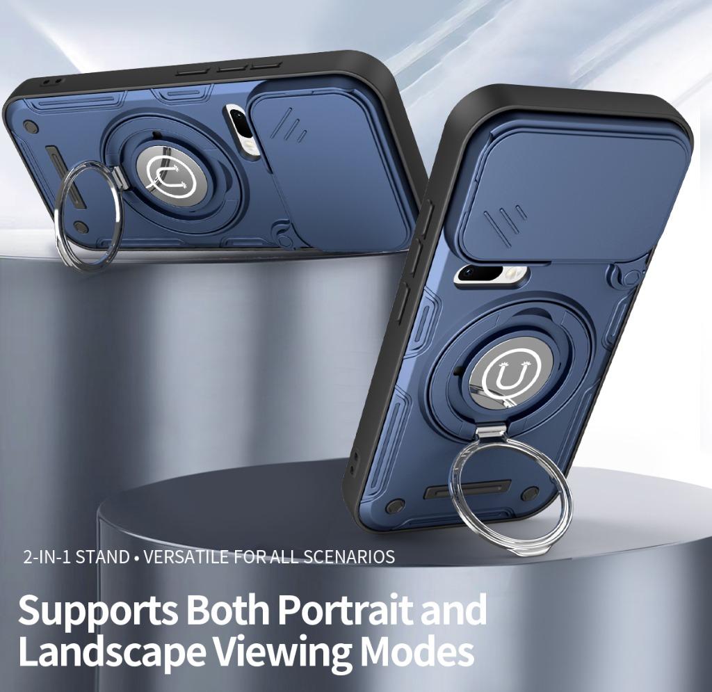 Magnetic Car Mount 360° Ring Kickstand Phone Case with Slide Camera Lens Cover For Xiaomi 17 Pro Max 15T Shockproof Armor Cover
