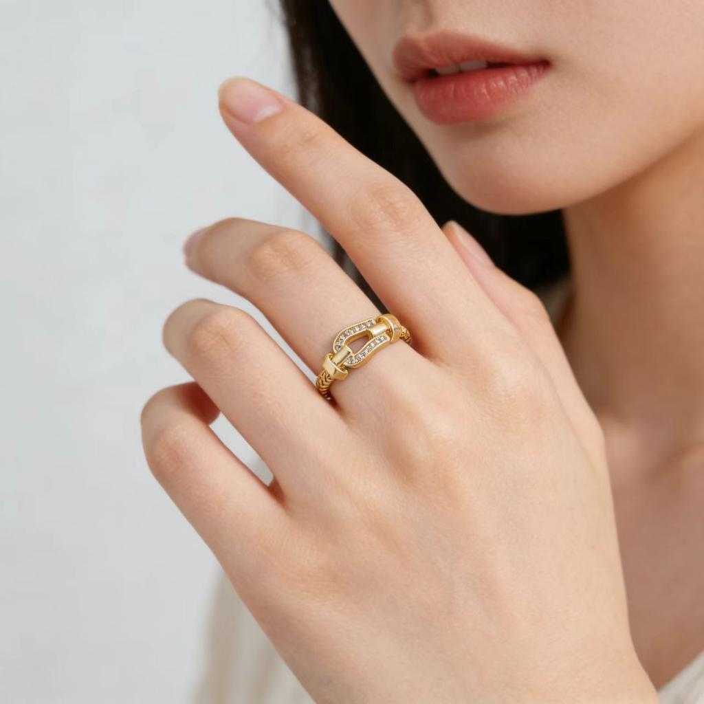Horseshoe Buckle Shape Open Ring Women's, Stylish Classic Vintage Diamond Ring Adjustable Jewelry Gift