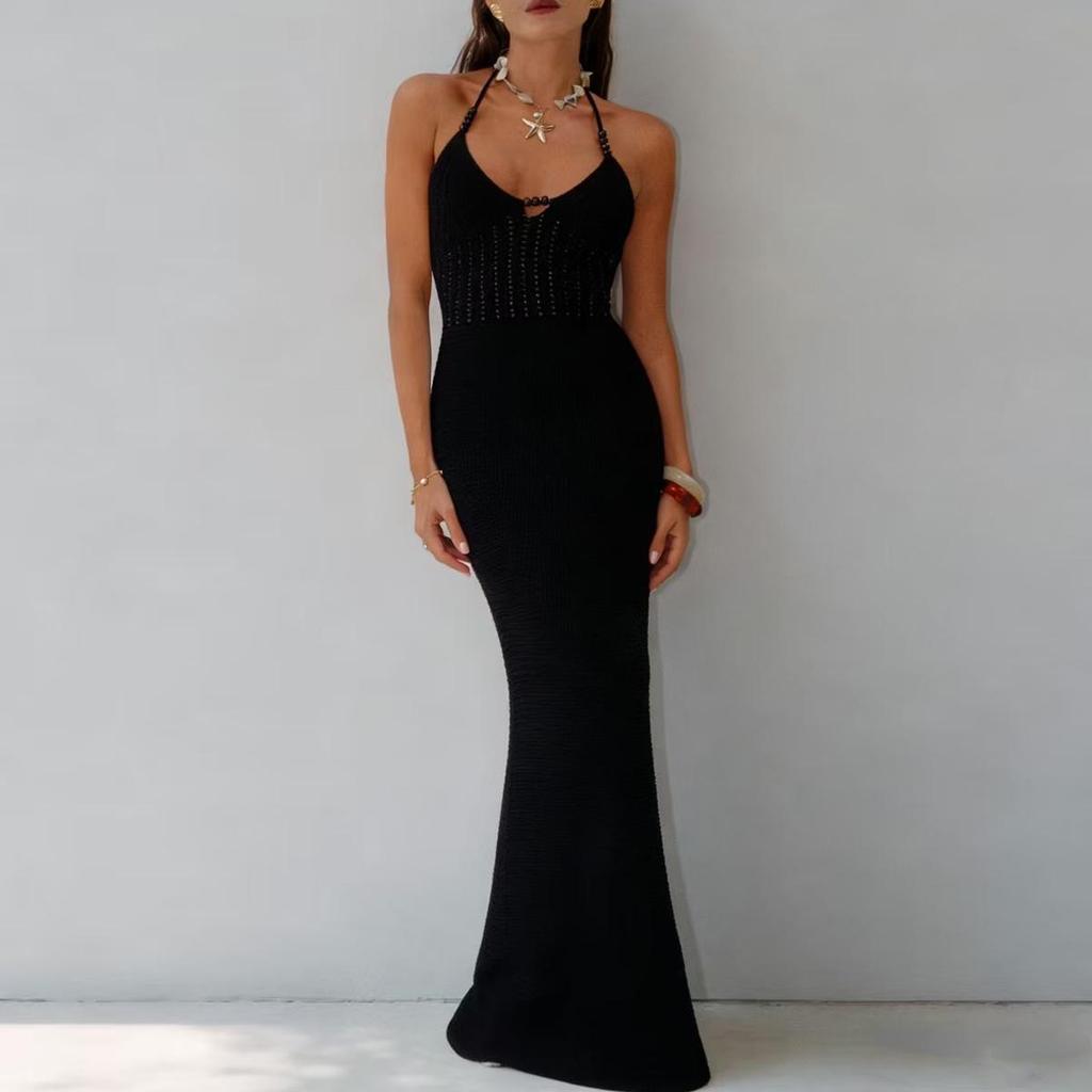 New Style Halter Neck Knitted Beach Dress - Sexy Long Beaded Wrap Skirt for Women